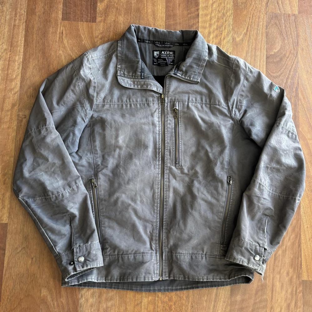 Kuhl Jacket Mens Medium Gray Cotton Canvas Full Zip Vintage Patina Dye Outdoor